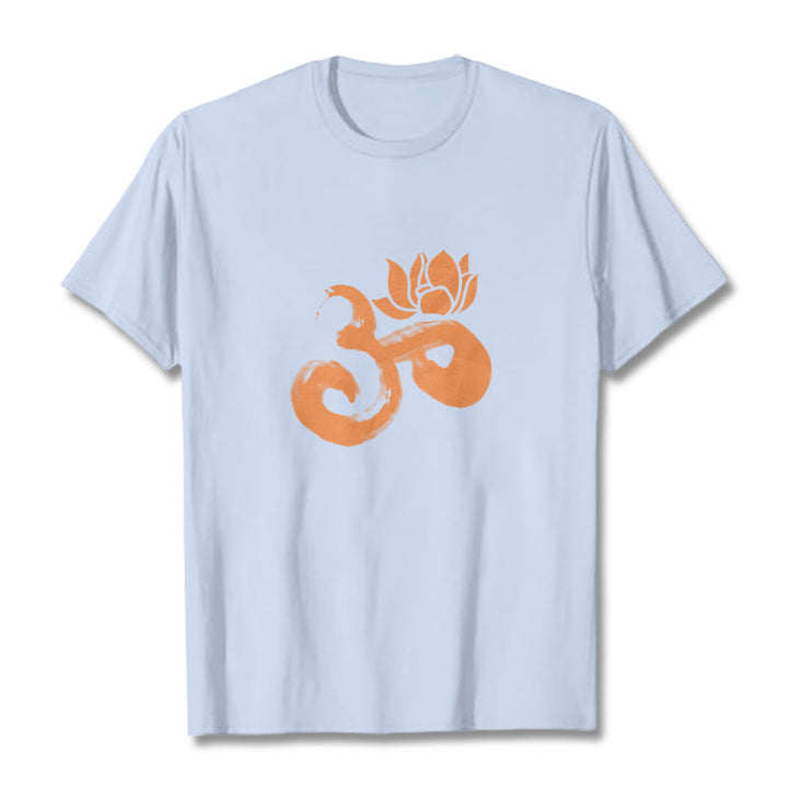 Maglietta in cotone con motivo Buddha Stones OM Lotus Flower