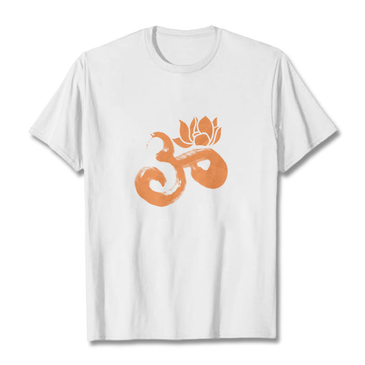 Maglietta in cotone con motivo Buddha Stones OM Lotus Flower