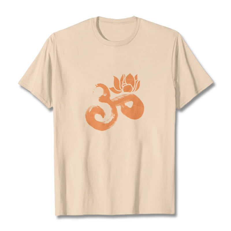 Maglietta in cotone con motivo Buddha Stones OM Lotus Flower