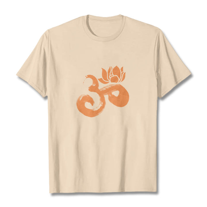 Maglietta in cotone con motivo Buddha Stones OM Lotus Flower
