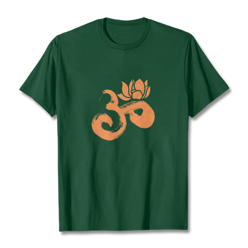 Maglietta in cotone con motivo Buddha Stones OM Lotus Flower
