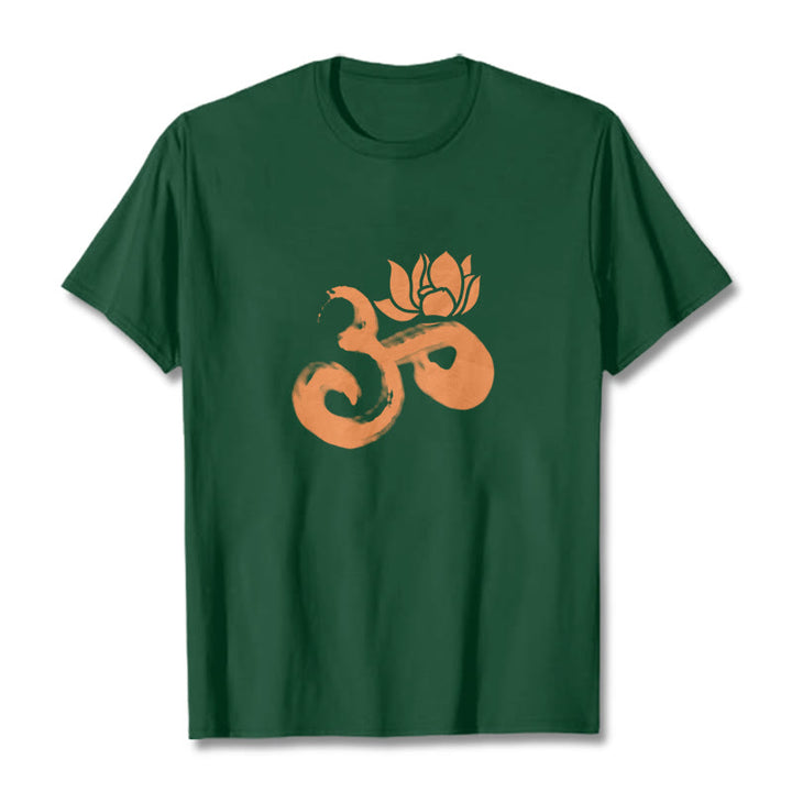 Maglietta in cotone con motivo Buddha Stones OM Lotus Flower