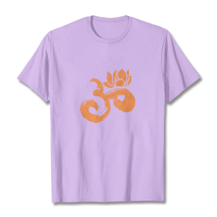 Maglietta in cotone con motivo Buddha Stones OM Lotus Flower