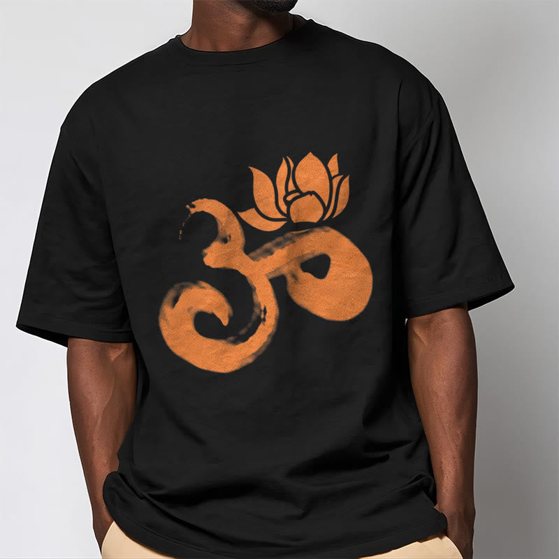 Maglietta in cotone con motivo Buddha Stones OM Lotus Flower