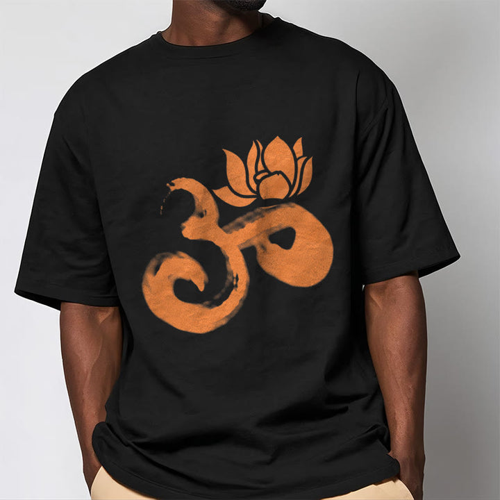 Maglietta in cotone con motivo Buddha Stones OM Lotus Flower