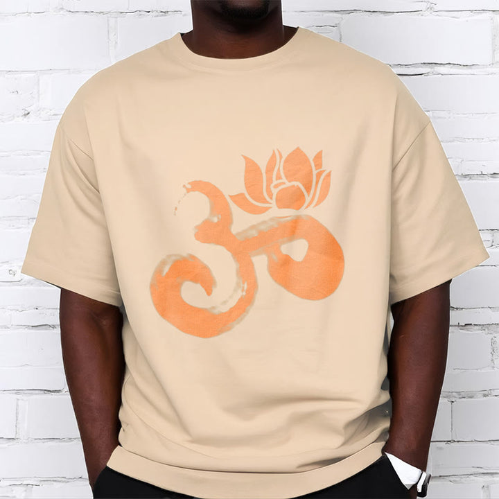 Maglietta in cotone con motivo Buddha Stones OM Lotus Flower