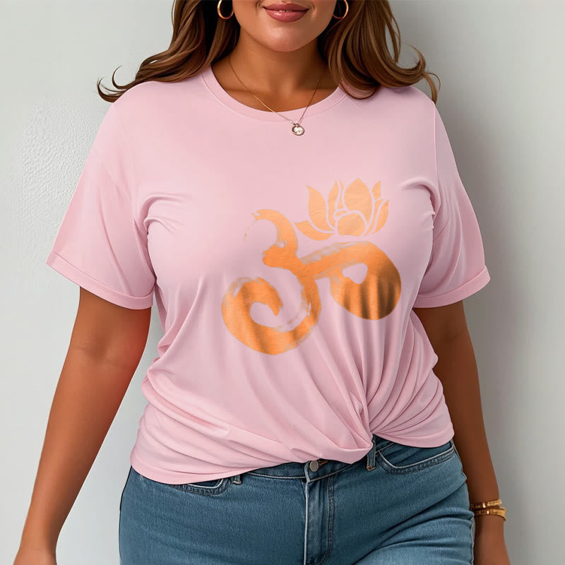 Maglietta in cotone con motivo Buddha Stones OM Lotus Flower