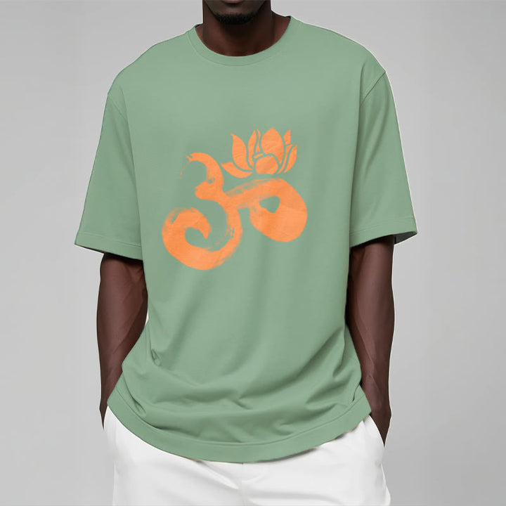 Maglietta in cotone con motivo Buddha Stones OM Lotus Flower
