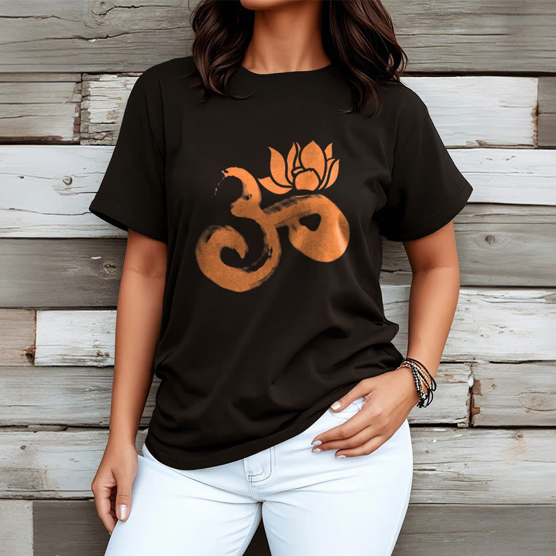 Maglietta in cotone con motivo Buddha Stones OM Lotus Flower