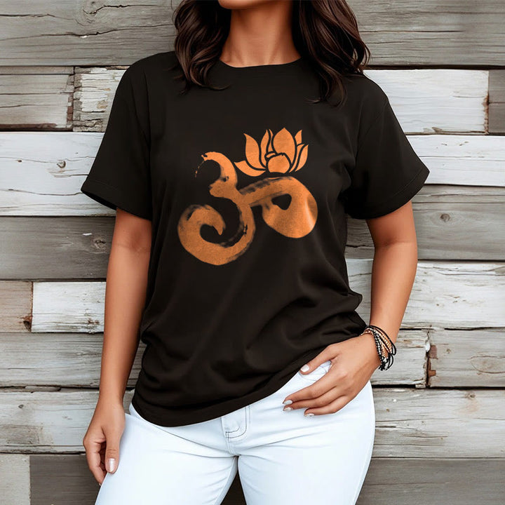 Maglietta in cotone con motivo Buddha Stones OM Lotus Flower