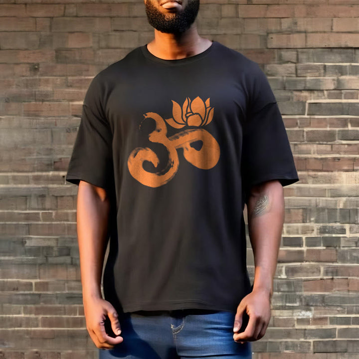 Maglietta in cotone con motivo Buddha Stones OM Lotus Flower