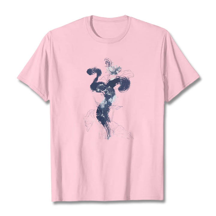 Buddha Stones Maglietta in cotone con sfondo di fiori di loto OM - Rosa chiaro - 2XL - image 12