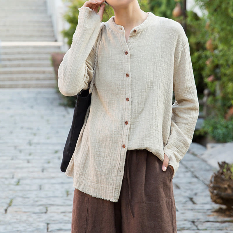 Buddha Stones Letterario Artistico Doppio Strato Sabbia Lavata Cotone Lino Abbigliamento - image 4