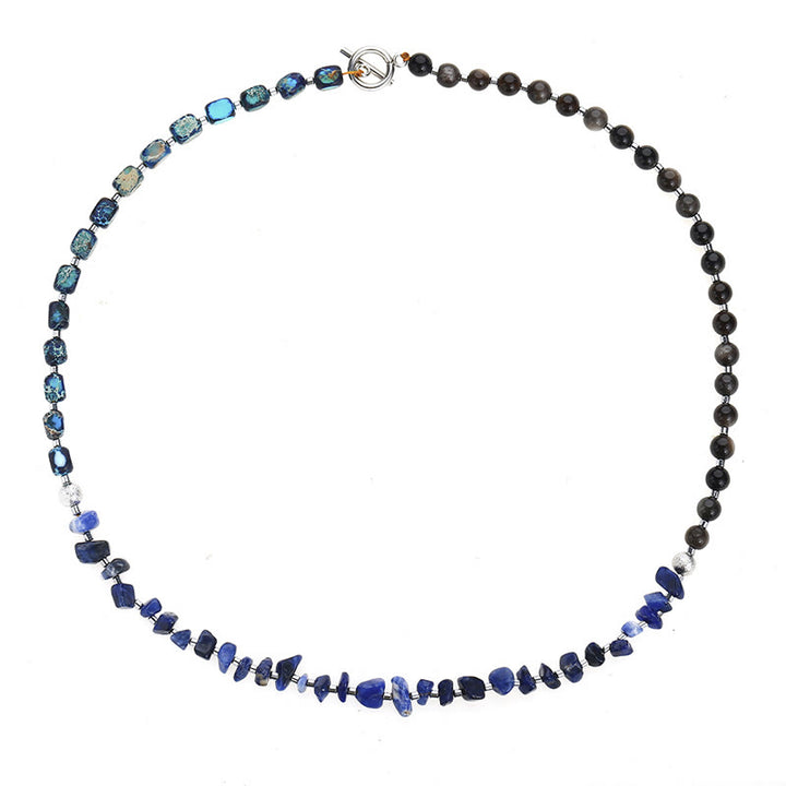 Braccialetto triplo giro Buddha Stones Emperor Stone Sodalite Oro Lucente Ossidiana