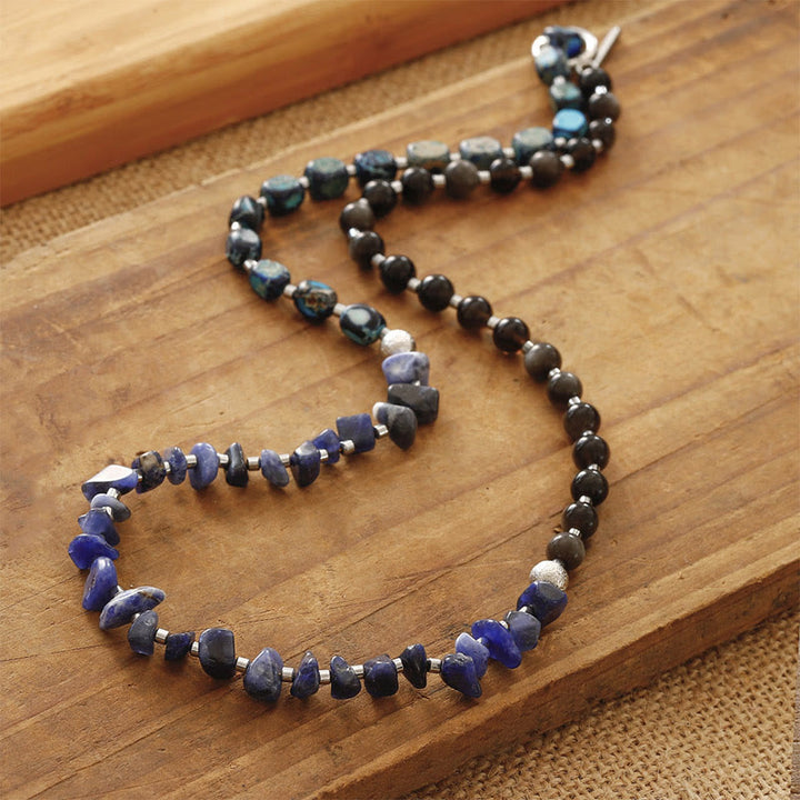 Braccialetto triplo giro Buddha Stones Emperor Stone Sodalite Oro Lucente Ossidiana