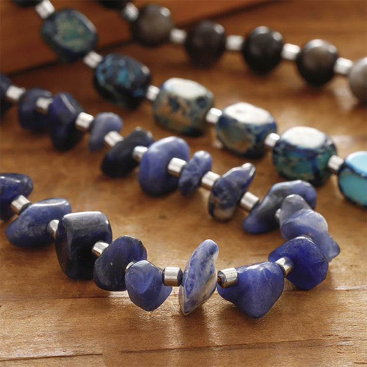 Braccialetto triplo giro Buddha Stones Emperor Stone Sodalite Oro Lucente Ossidiana