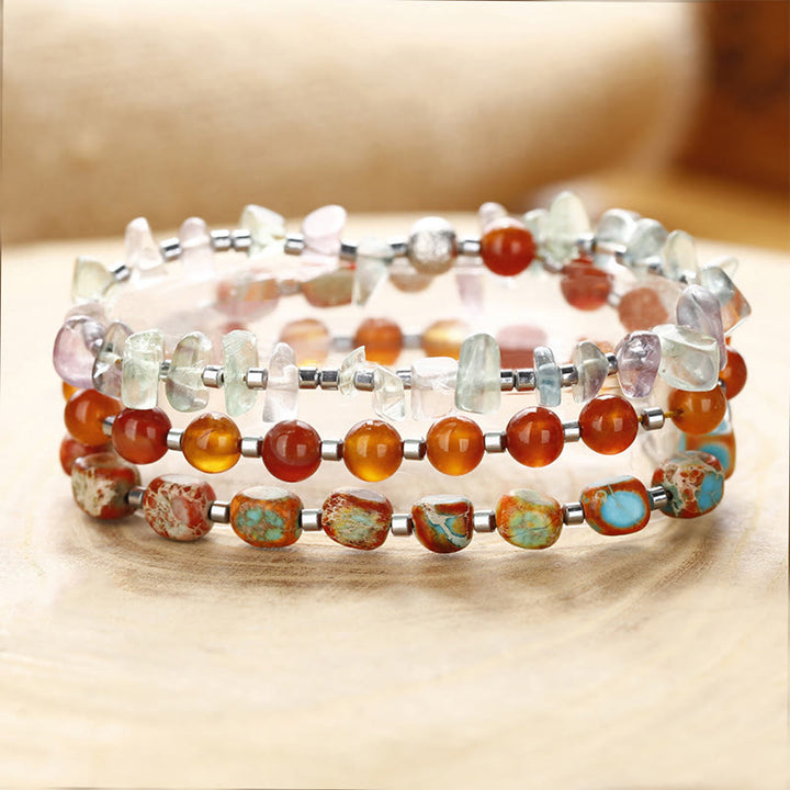 Braccialetto triplo avvolgente Buddha Stones Fluorite Agata rossa Pietra dell'imperatore