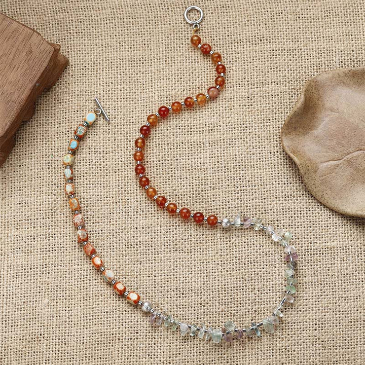 Braccialetto triplo avvolgente Buddha Stones Fluorite Agata rossa Pietra dell'imperatore