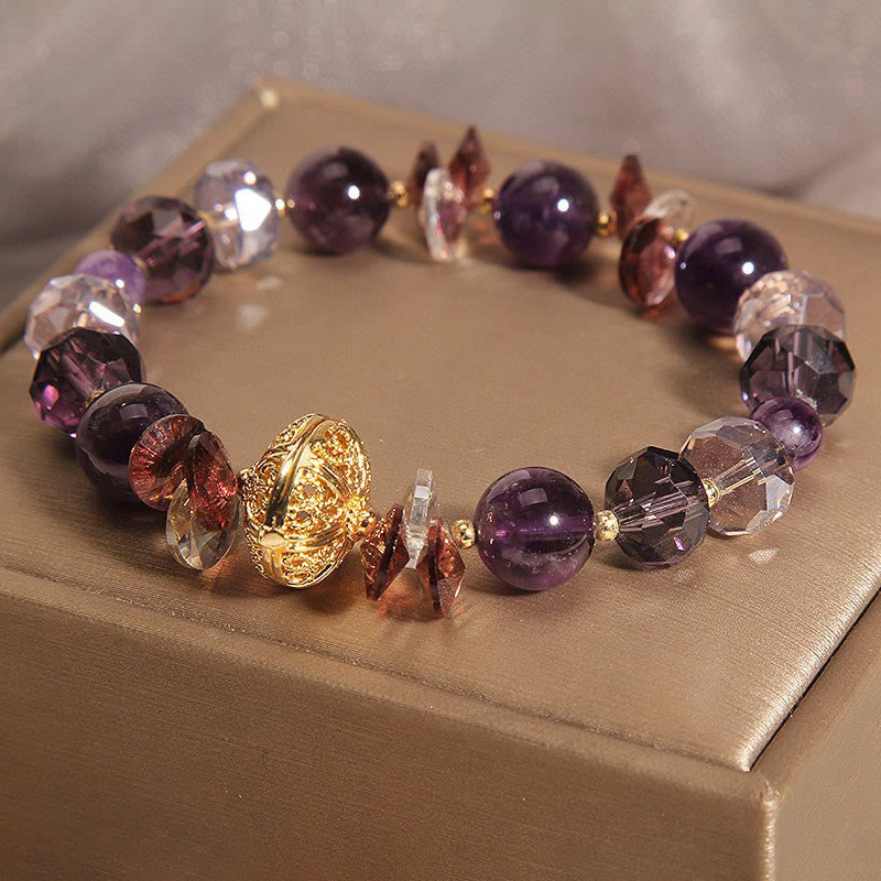 Buddha Stones Ametista Cristallo rosso Cristallo bianco Zucca Pace interiore e braccialetto di guarigione