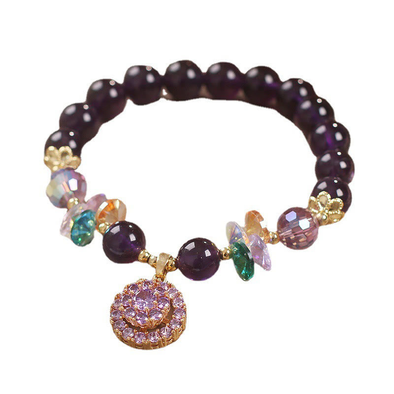 Braccialetto di consapevolezza spirituale in Buddha Stones, ametista, cristallo verde, citrino, cristallo bianco