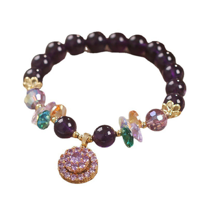 Braccialetto di consapevolezza spirituale in Buddha Stones, ametista, cristallo verde, citrino, cristallo bianco