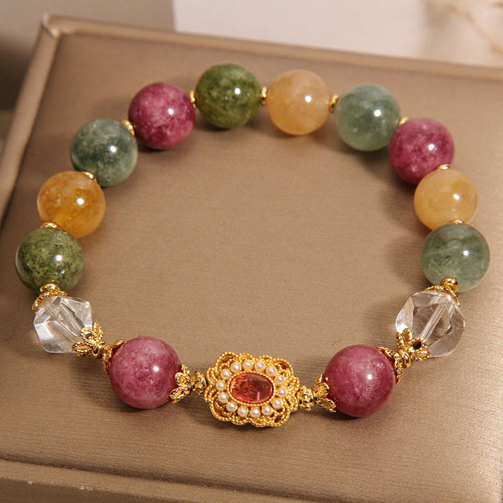 Braccialetto della saggezza Buddha Stones Tormalina Perla Cristallo rosa Cristallo bianco