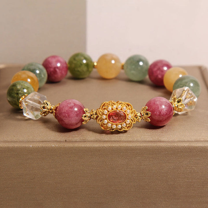 Braccialetto della saggezza Buddha Stones Tormalina Perla Cristallo rosa Cristallo bianco