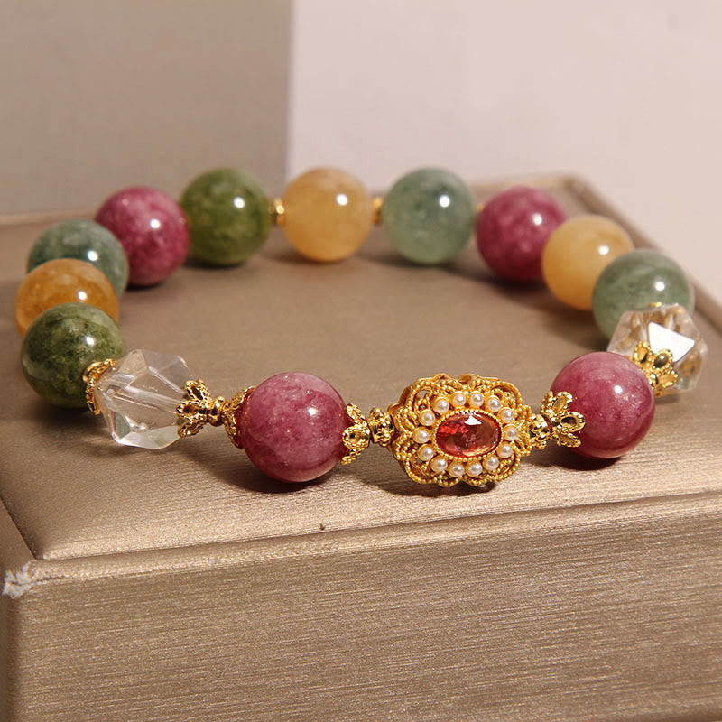 Braccialetto della saggezza Buddha Stones Tormalina Perla Cristallo rosa Cristallo bianco