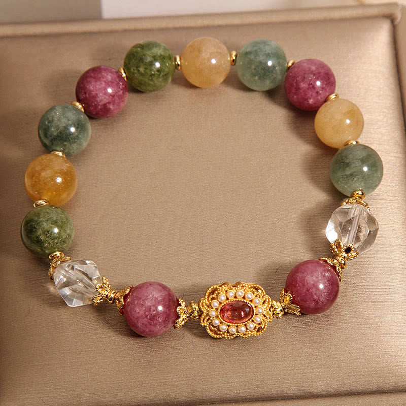 Braccialetto della saggezza Buddha Stones Tormalina Perla Cristallo rosa Cristallo bianco