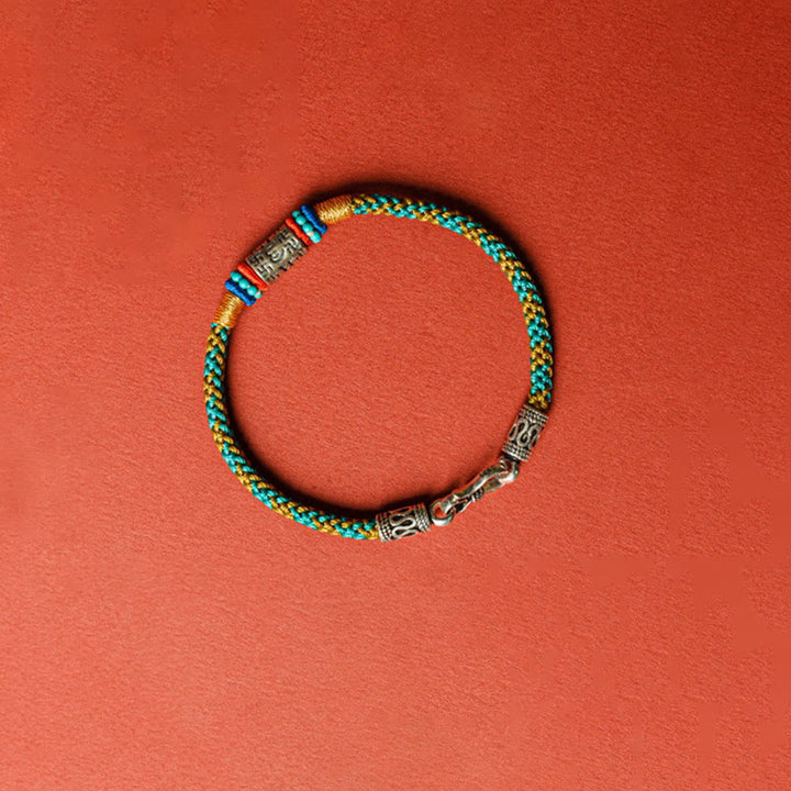 Braccialetto Buddha Stones Colorful String Six True Words 925 Silver Focus