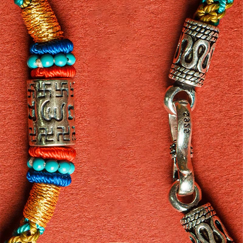 Braccialetto Buddha Stones Colorful String Six True Words 925 Silver Focus