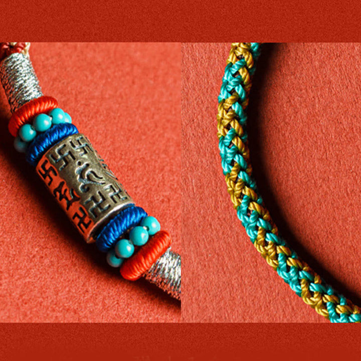 Braccialetto Buddha Stones Colorful String Six True Words 925 Silver Focus - image 3