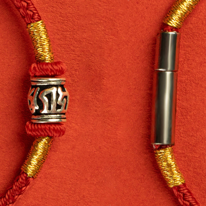 Buddha Stones Stringa rossa Stringa nera Sei parole vere Braccialetto della pace in argento sterling 925