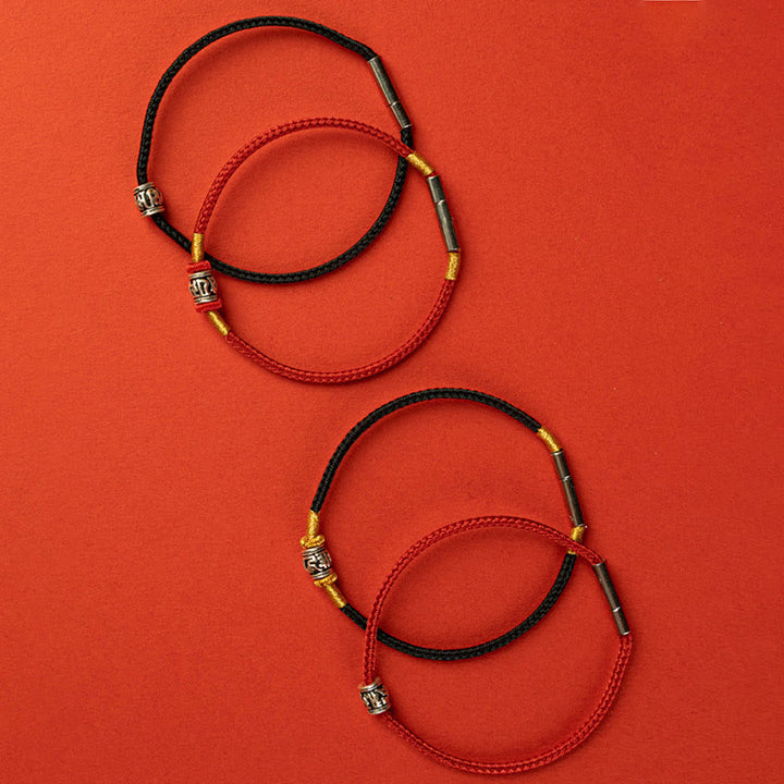 Buddha Stones Stringa rossa Stringa nera Sei parole vere Braccialetto della pace in argento sterling 925
