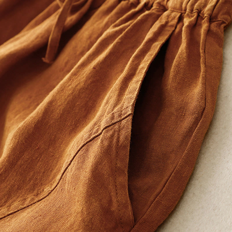 Pantaloni harem con coulisse e elastico in vita in lino con tasche, estate da donna , Buddha Stones - image 27