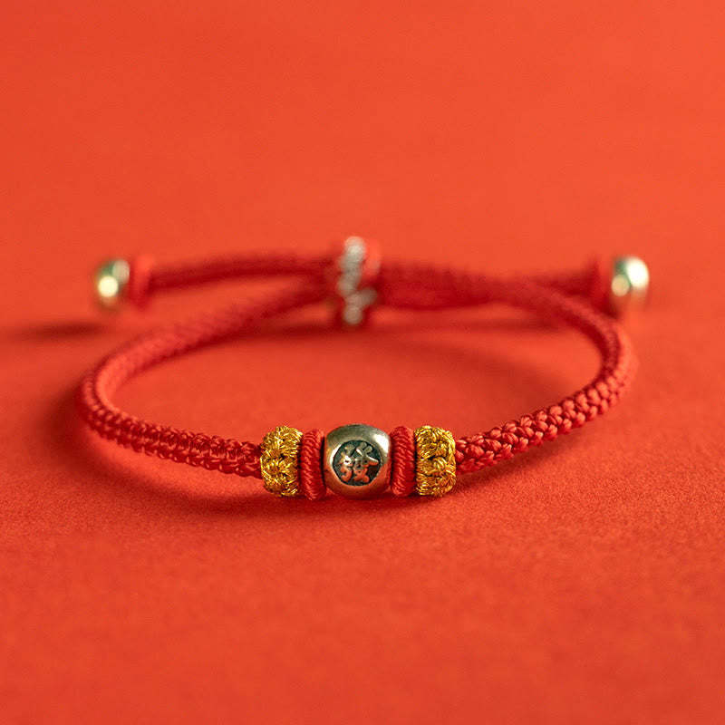 Braccialetto di protezione con caratteri cinesi in corda rossa Buddha Stones