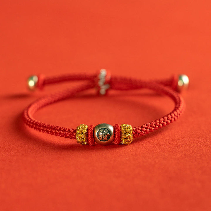 Braccialetto di protezione con caratteri cinesi in corda rossa Buddha Stones