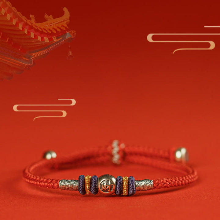 Braccialetto di protezione con caratteri cinesi in corda rossa Buddha Stones