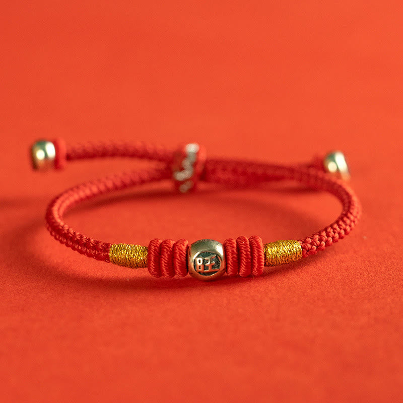 Braccialetto di protezione con caratteri cinesi in corda rossa Buddha Stones