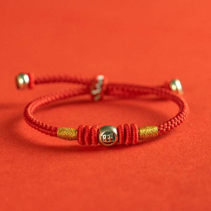 Braccialetto di protezione con caratteri cinesi in corda rossa Buddha Stones