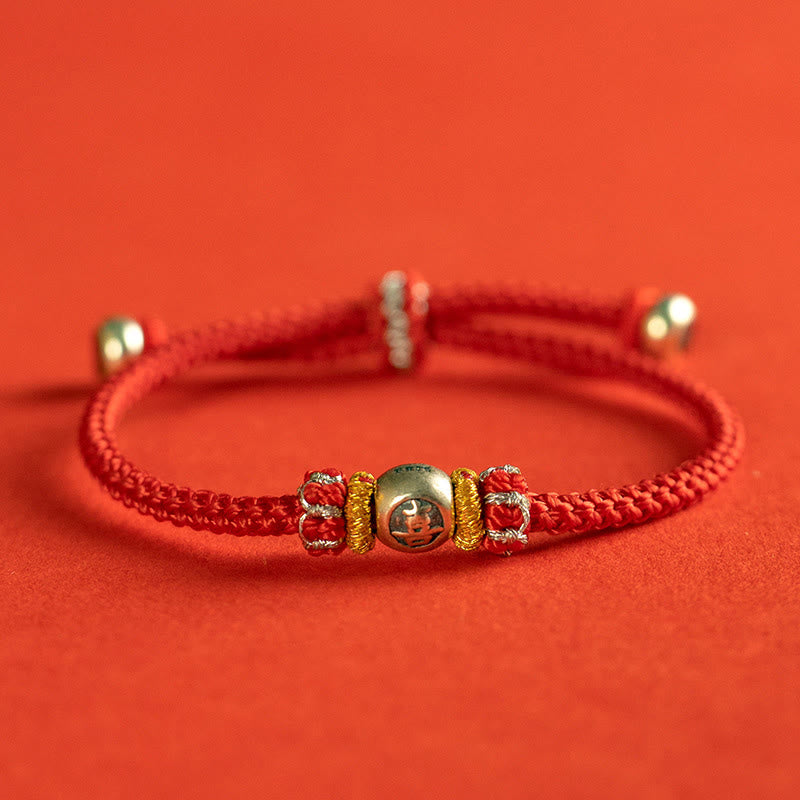 Braccialetto di protezione con caratteri cinesi in corda rossa Buddha Stones