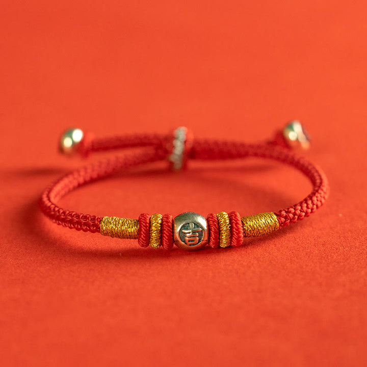 Braccialetto di protezione con caratteri cinesi in corda rossa Buddha Stones