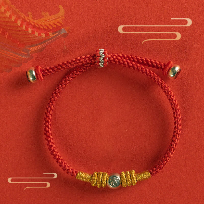 Braccialetto di protezione con caratteri cinesi in corda rossa Buddha Stones