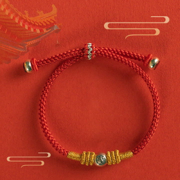 Braccialetto di protezione con caratteri cinesi in corda rossa Buddha Stones