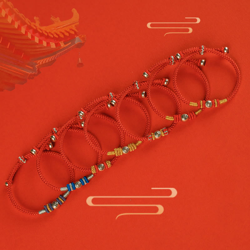 Braccialetto di protezione con caratteri cinesi in corda rossa Buddha Stones