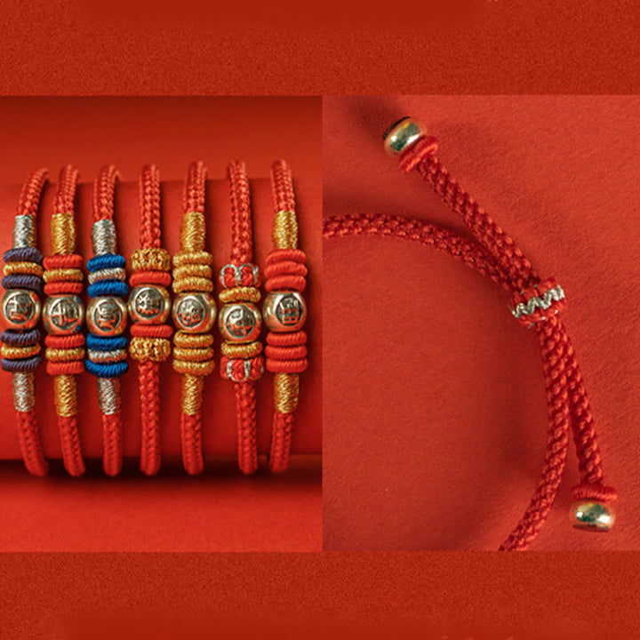 Braccialetto di protezione con caratteri cinesi in corda rossa Buddha Stones