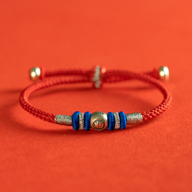 Braccialetto di protezione con caratteri cinesi in corda rossa Buddha Stones - Argento Sterling 925 - Shun - 18-19 cm - image 4