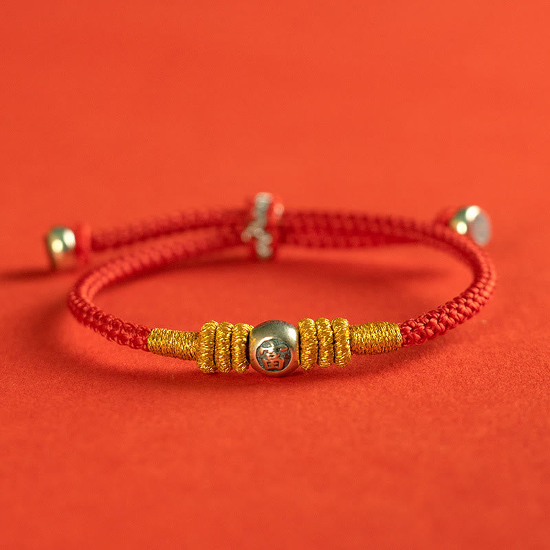 Braccialetto di protezione con caratteri cinesi in corda rossa Buddha Stones