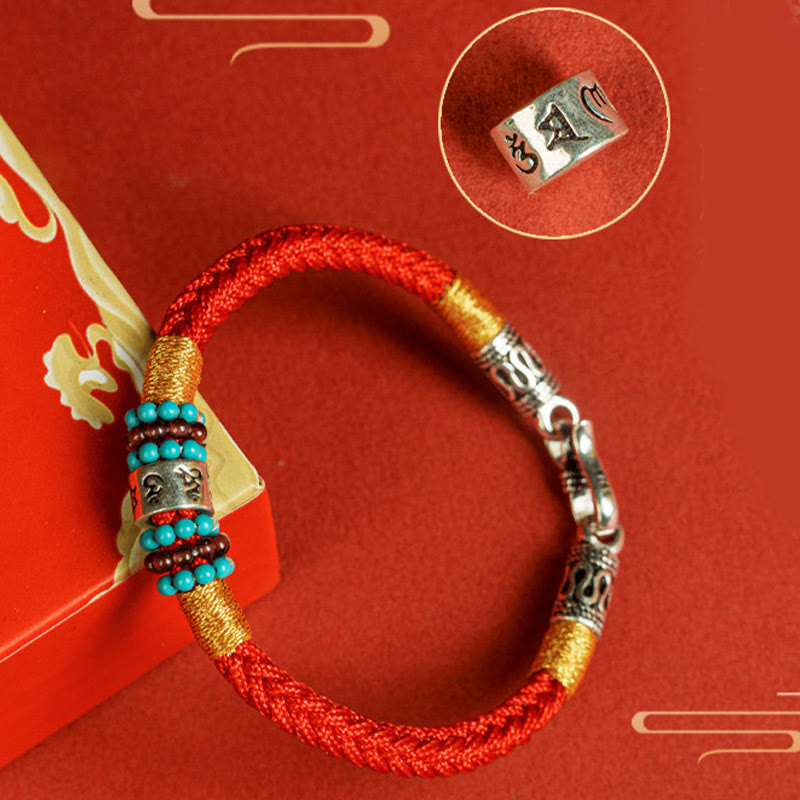 Bracciale di collegamento in argento sterling 925 con sei parole vere, corda rossa e corda nera Buddha Stones - image 13