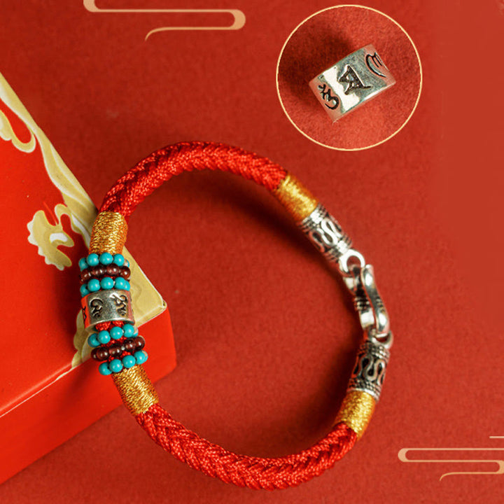 Bracciale di collegamento in argento sterling 925 con sei parole vere, corda rossa e corda nera Buddha Stones - image 13